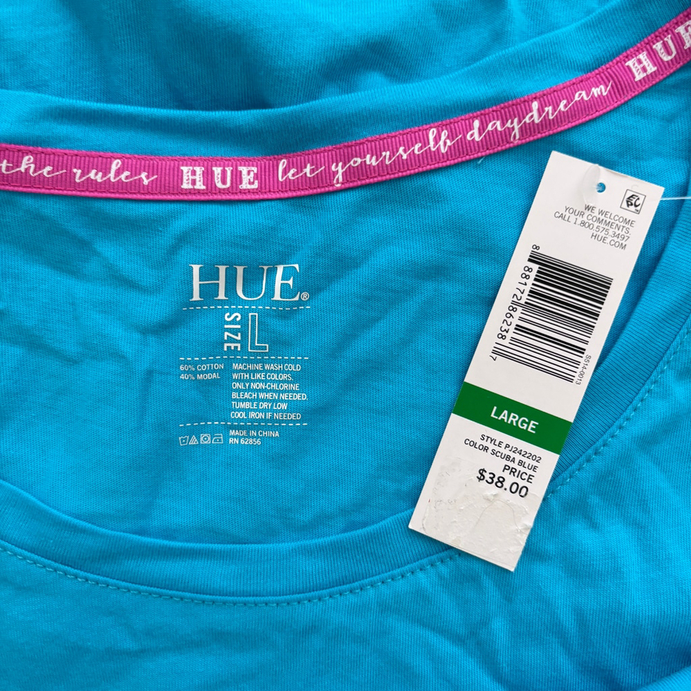 Hue Women's Large Teal Solid Scoop-Neck Short-Sleeve Sleep Tee / Pajama Top NWT - Picture 4 of 4